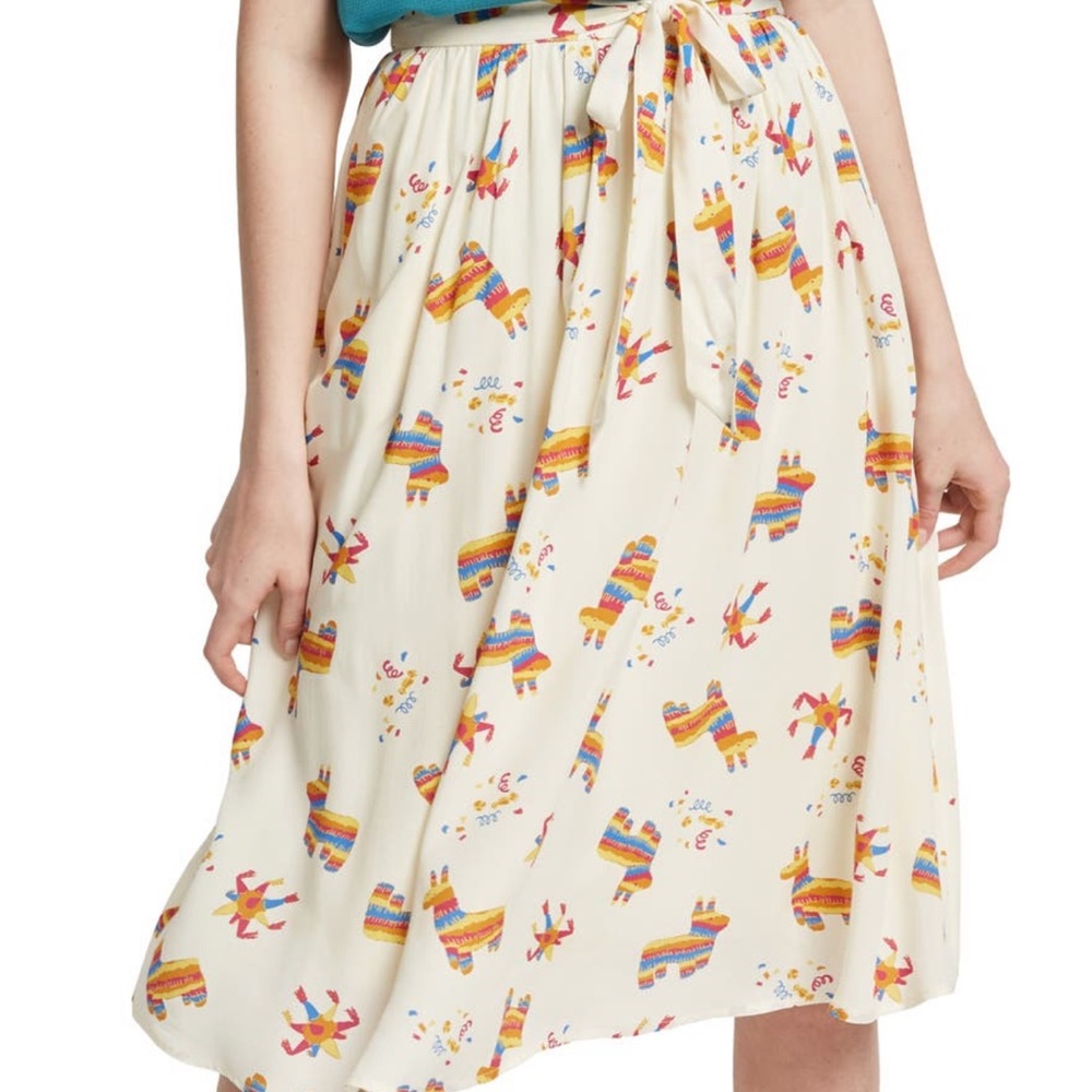 ModCloth tie front print full skirt